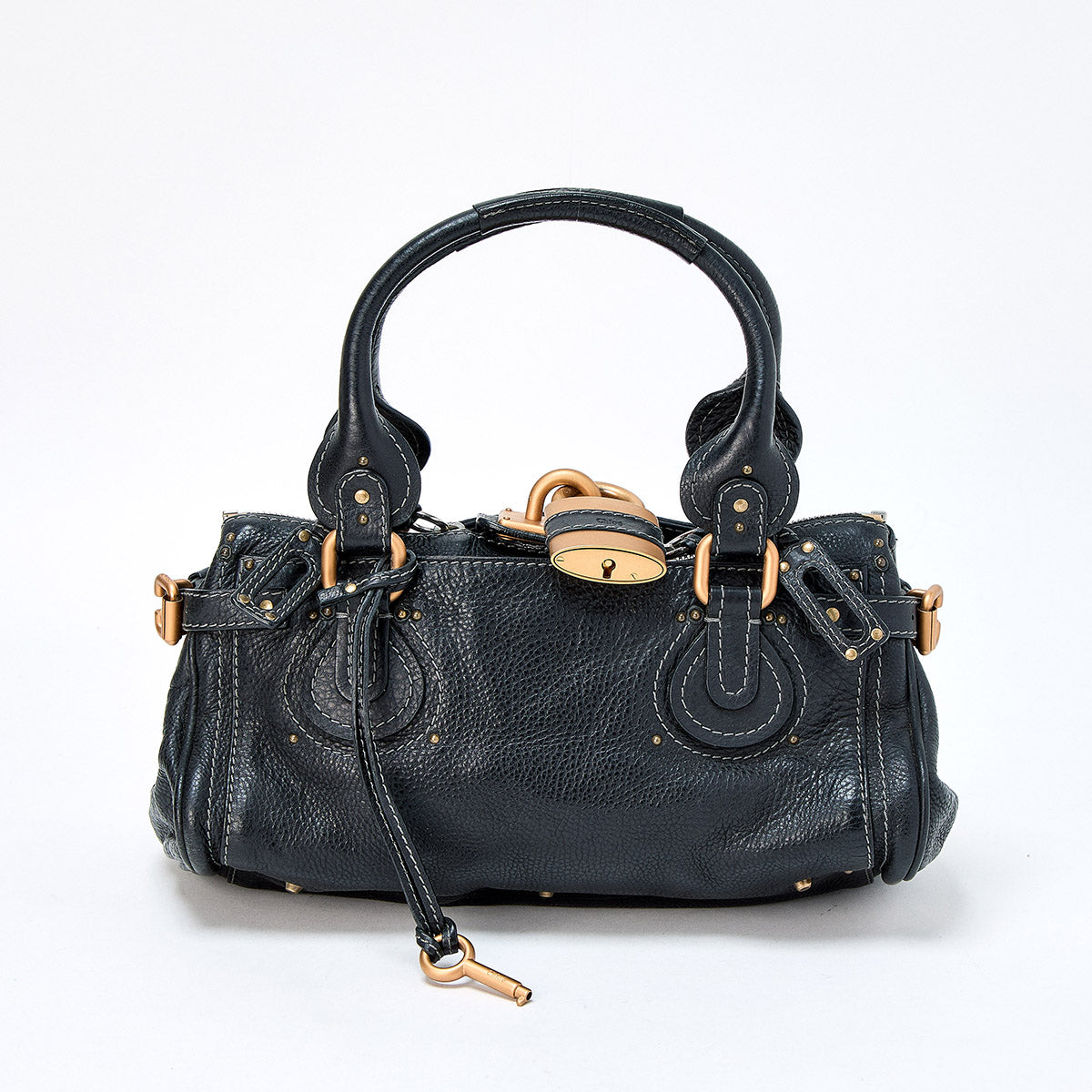 Chloe Paddington Medium Hand Bag Black Gold Leather Auth
