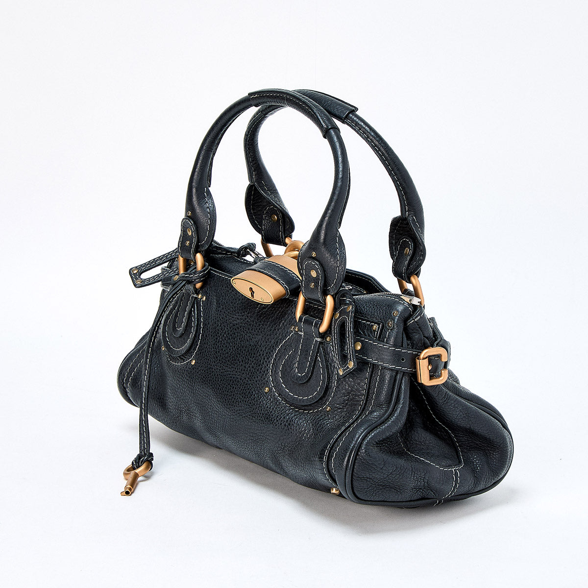 Chloe Paddington Medium Hand Bag Black Gold Leather Auth