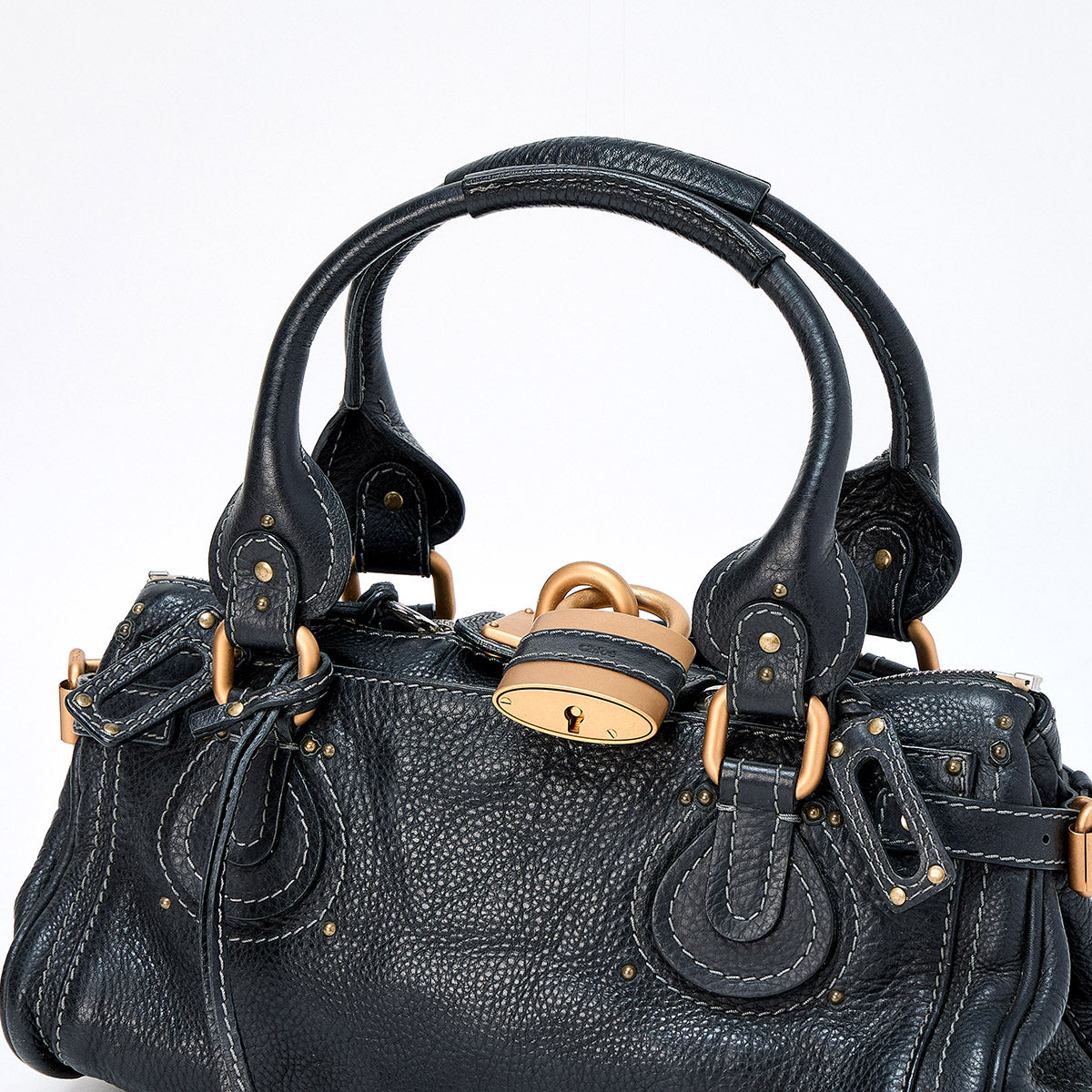 Chloe Paddington Medium Hand Bag Black Gold Leather Auth