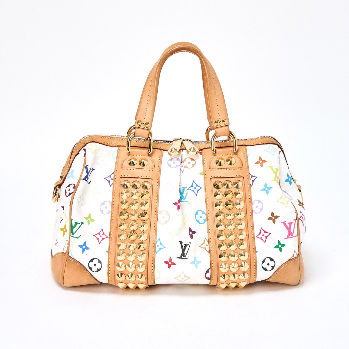 LOUIS VUITTON Monogram Multicolor Courtney MM Hand Bag Multicolor White Gold PVC Auth