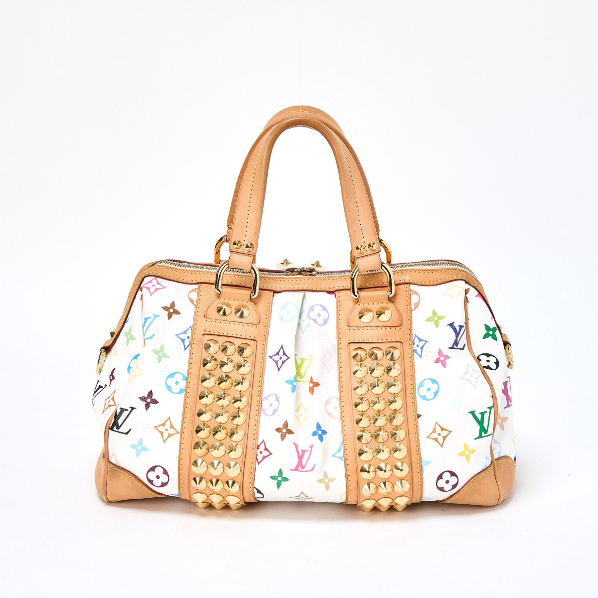 LOUIS VUITTON Monogram Multicolor Courtney MM Hand Bag Multicolor White Gold PVC Auth