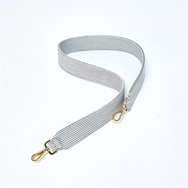 FENDI Mamma Baguette Shoulder Bag Striped White Light Grey Gold Cotton Auth