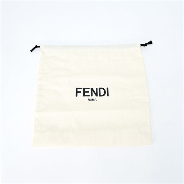 FENDI Mamma Baguette Shoulder Bag Striped White Light Grey Gold Cotton Auth