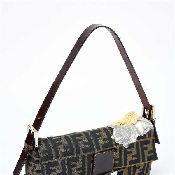 FENDI Mamma Baguette Shoulder Bag Brown Silver Jacquard Auth