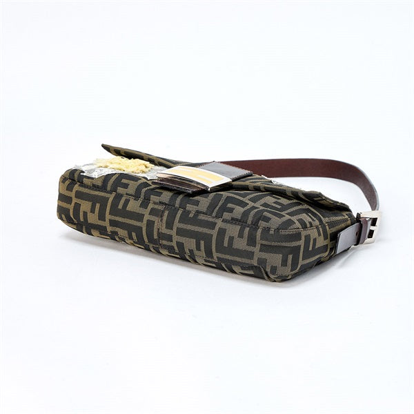FENDI Mamma Baguette Shoulder Bag Brown Silver Jacquard Auth