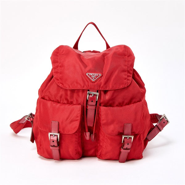 PRADA Triangle Backpack Red Silver Tessuto