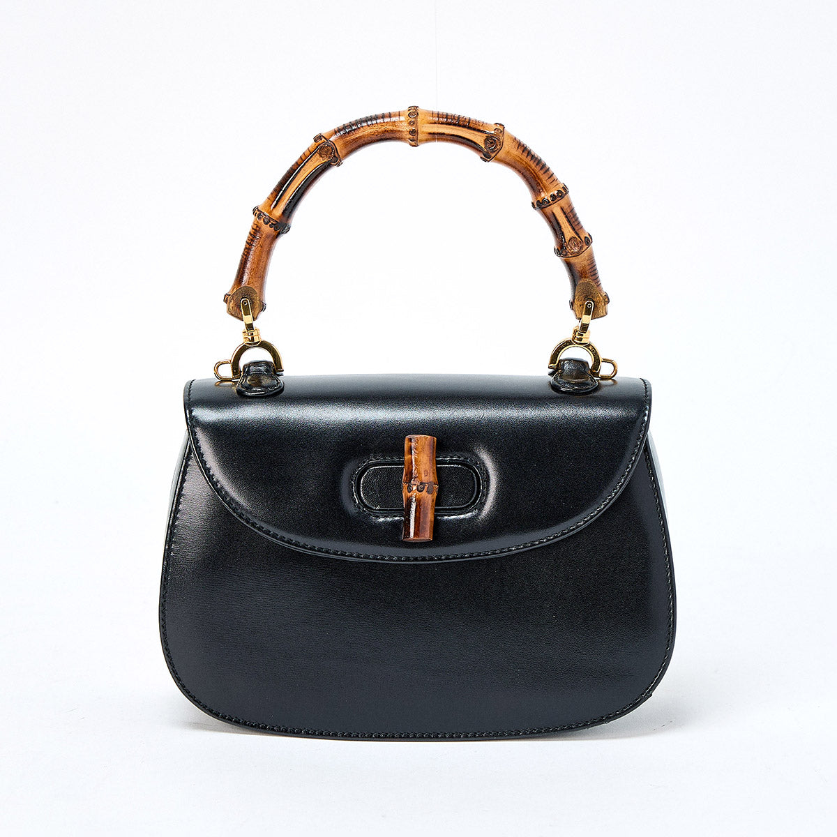 GUCCI Bamboo Hand Bag Black Gold Box Scarf Auth