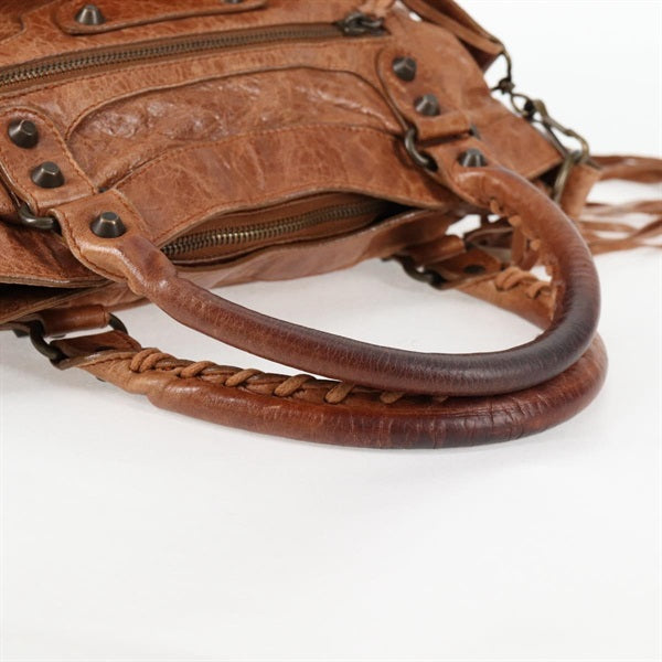 BALENCIAGA The First Hand Bag 103208 Brown Matte Gold Leather Auth