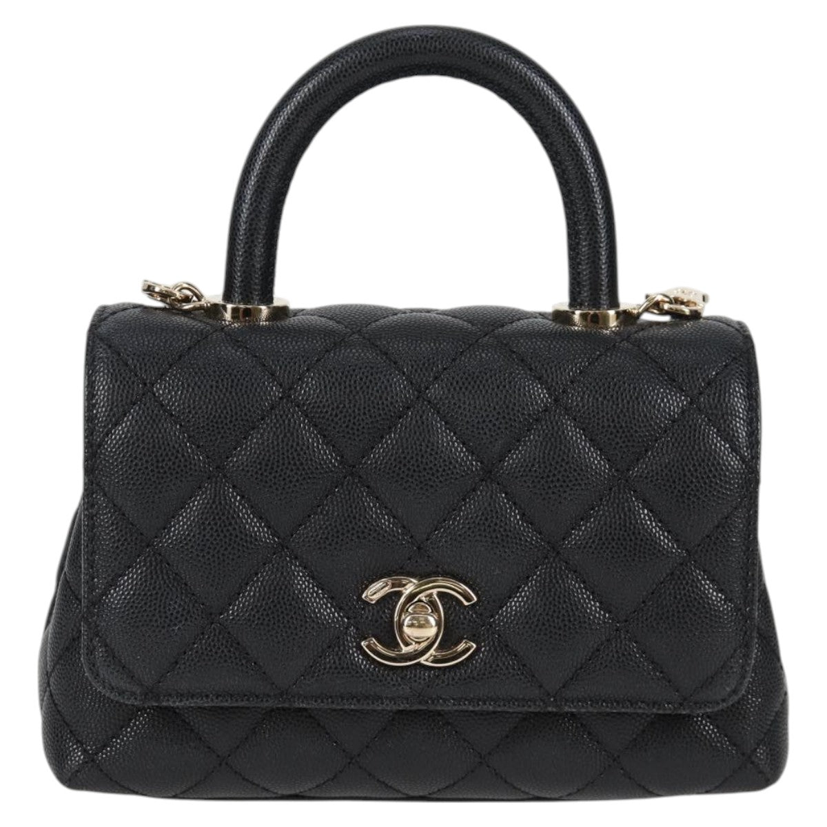 CHANEL Matelasse Coco Handle XXS 2021 Handbag Black Gold Caviar Skin