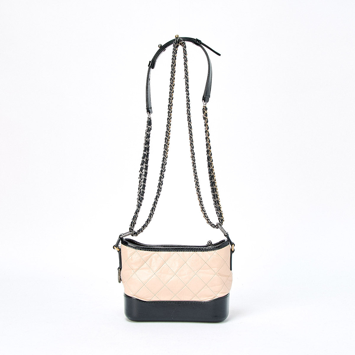 CHANEL Gabriel Small 2017 Shoulder Bag Beige Black Gold Vintage Calfskin Auth