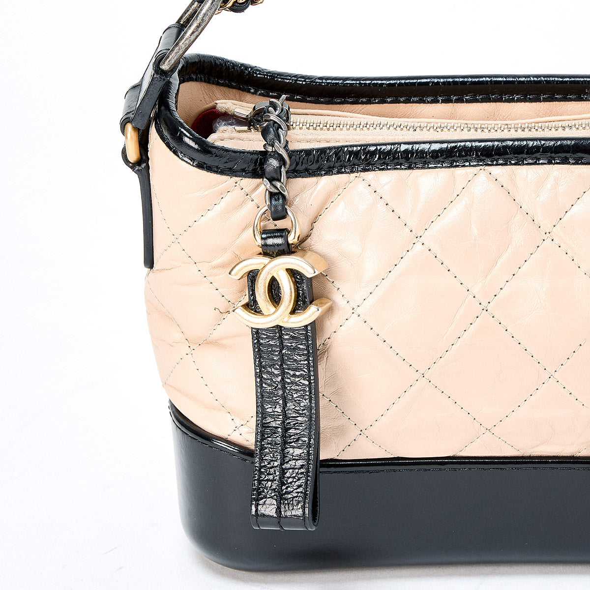 CHANEL Gabriel Small 2017 Shoulder Bag Beige Black Gold Vintage Calfskin Auth
