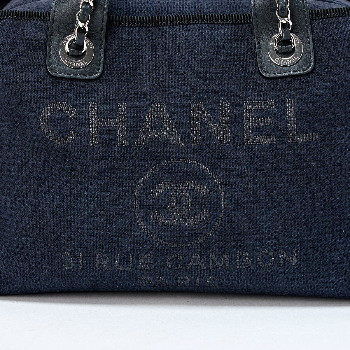 CHANEL Deauville 2WAY Boston 2021 Shoulder Bag Navy Silver Denim Auth