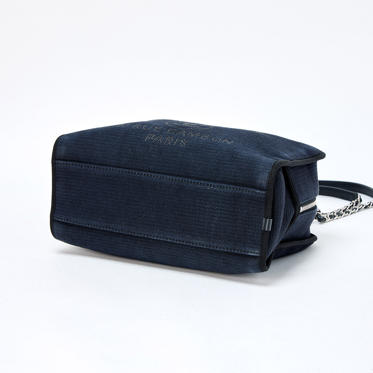 CHANEL Deauville 2WAY Boston 2021 Shoulder Bag Navy Silver Denim Auth