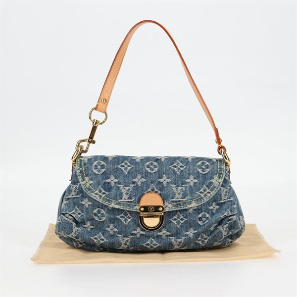 LOUIS VUITTON Pretty Mini Shoulder Bag Blue Gold Denim Auth