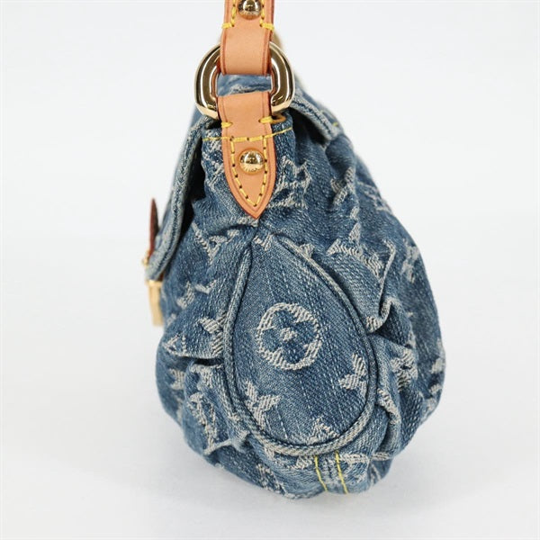 LOUIS VUITTON Pretty Mini Shoulder Bag Blue Gold Denim Auth