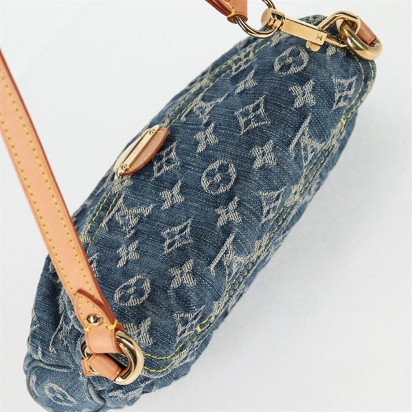 LOUIS VUITTON Pretty Mini Shoulder Bag Blue Gold Denim Auth