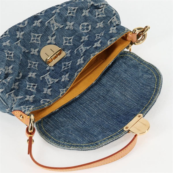 LOUIS VUITTON Pretty Mini Shoulder Bag Blue Gold Denim Auth