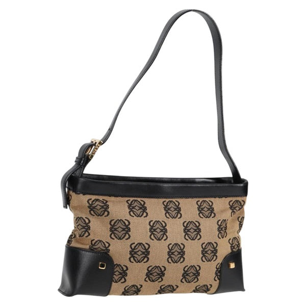 LOEWE Anagram Shoulder Bag Beige Black Gold Canvas Auth