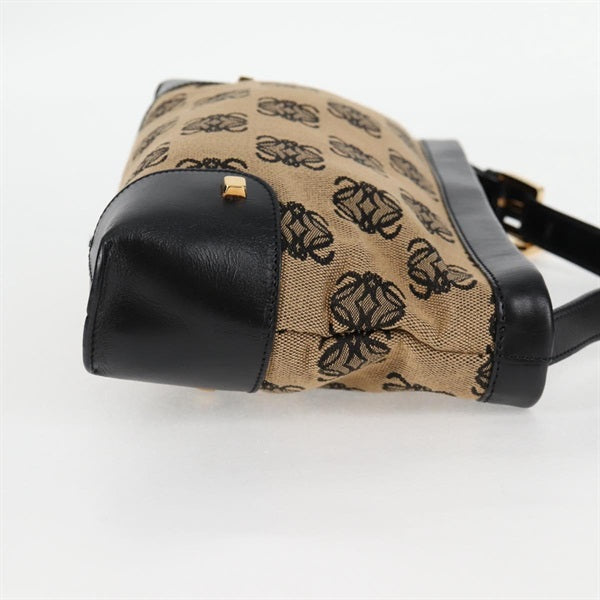 LOEWE Anagram Shoulder Bag Beige Black Gold Canvas Auth