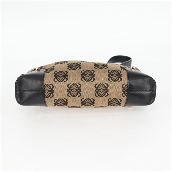 LOEWE Anagram Shoulder Bag Beige Black Gold Canvas Auth