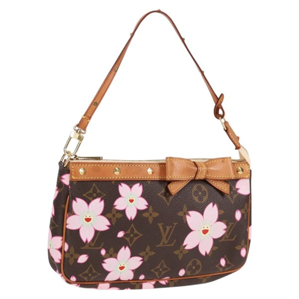 LOUIS VUITTON Monogram Cherry Blossom Pochette Accessoires Shoulder Bag M92006 Brown Pink Gold PVC Auth