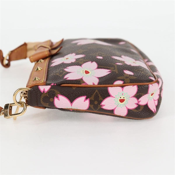 LOUIS VUITTON Monogram Cherry Blossom Pochette Accessoires Shoulder Bag M92006 Brown Pink Gold PVC Auth