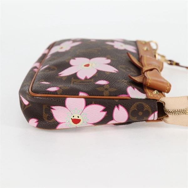 LOUIS VUITTON Monogram Cherry Blossom Pochette Accessoires Shoulder Bag M92006 Brown Pink Gold PVC Auth