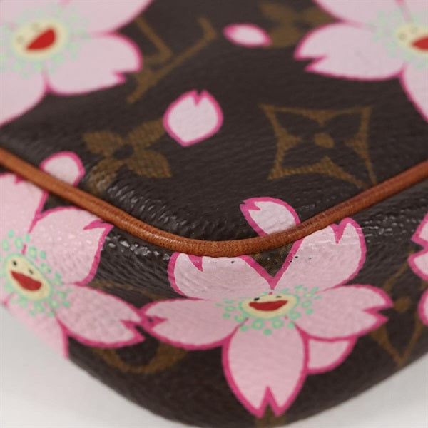 LOUIS VUITTON Monogram Cherry Blossom Pochette Accessoires Shoulder Bag M92006 Brown Pink Gold PVC Auth
