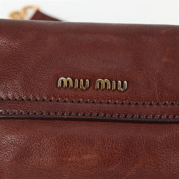 MIU MIU Logo Satchel Shoulder Bag Brown Gold Leather Auth