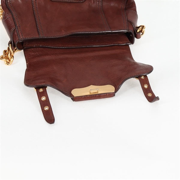 MIU MIU Logo Satchel Shoulder Bag Brown Gold Leather Auth