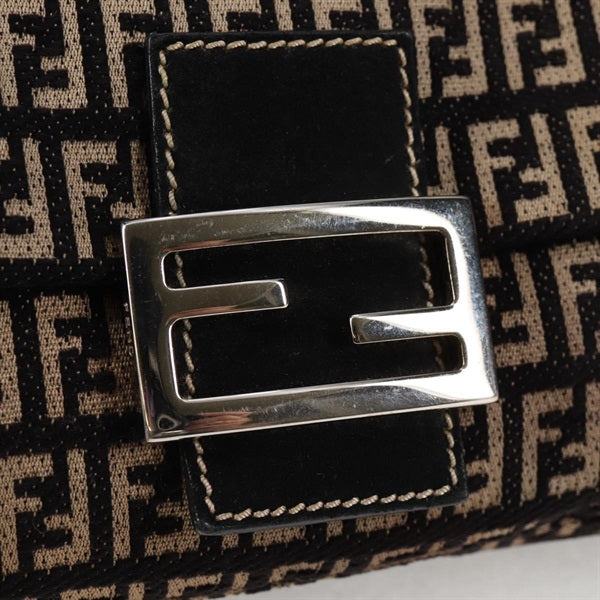 FENDI Mamma Baguette Mini Shoulder Bag Beige Brown Silver Canvas Auth