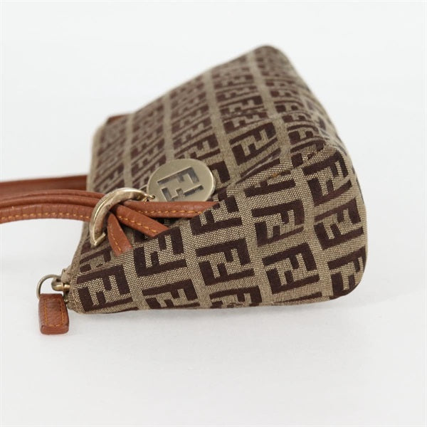FENDI Zucchino Shoulder Bag Beige Brown Gold Canvas Auth