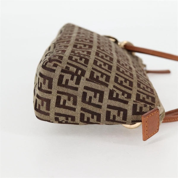 FENDI Zucchino Shoulder Bag Beige Brown Gold Canvas Auth
