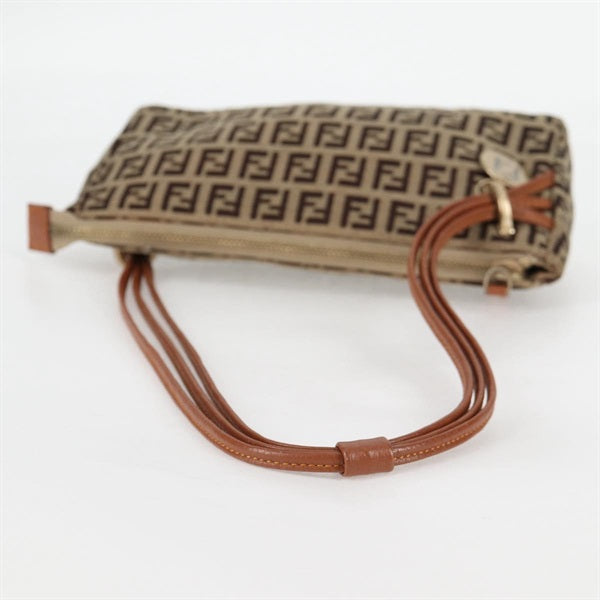 FENDI Zucchino Shoulder Bag Beige Brown Gold Canvas Auth
