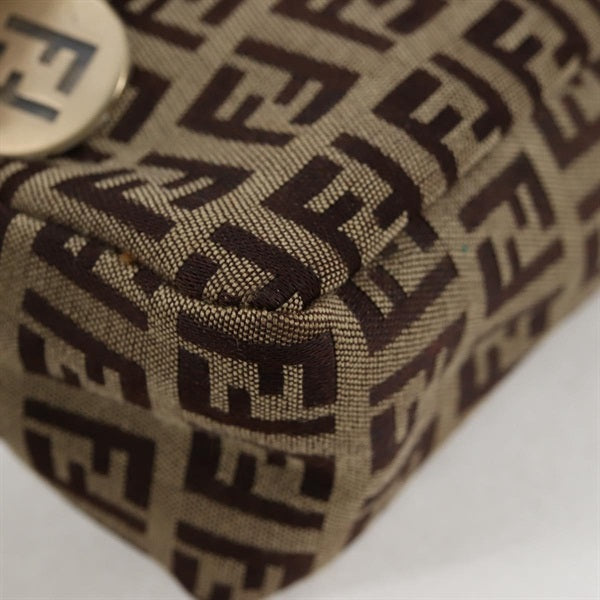 FENDI Zucchino Shoulder Bag Beige Brown Gold Canvas Auth