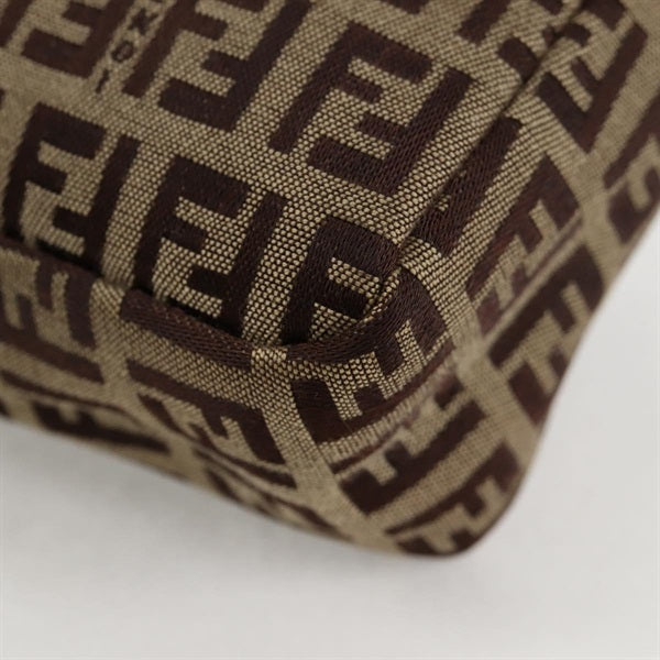 FENDI Zucchino Shoulder Bag Beige Brown Gold Canvas Auth