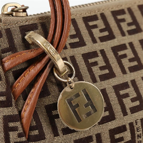 FENDI Zucchino Shoulder Bag Beige Brown Gold Canvas Auth