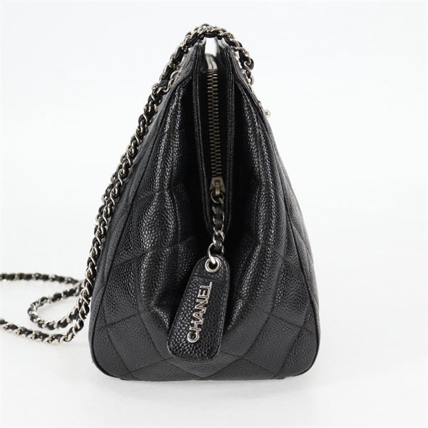 CHANEL Matelasse 1997 Shoulder Bag Black Silver Caviar Skin Auth