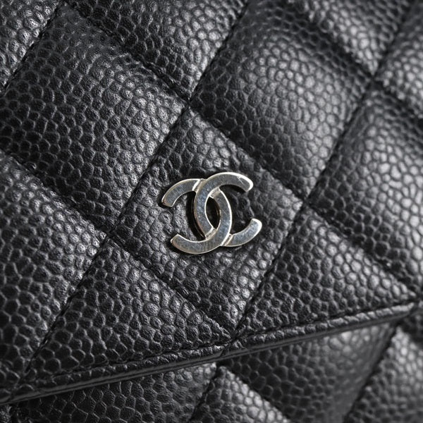 CHANEL Matelasse Matelasse Chain Wallet 2015 Shoulder Bag Black Silver Caviar Skin Auth