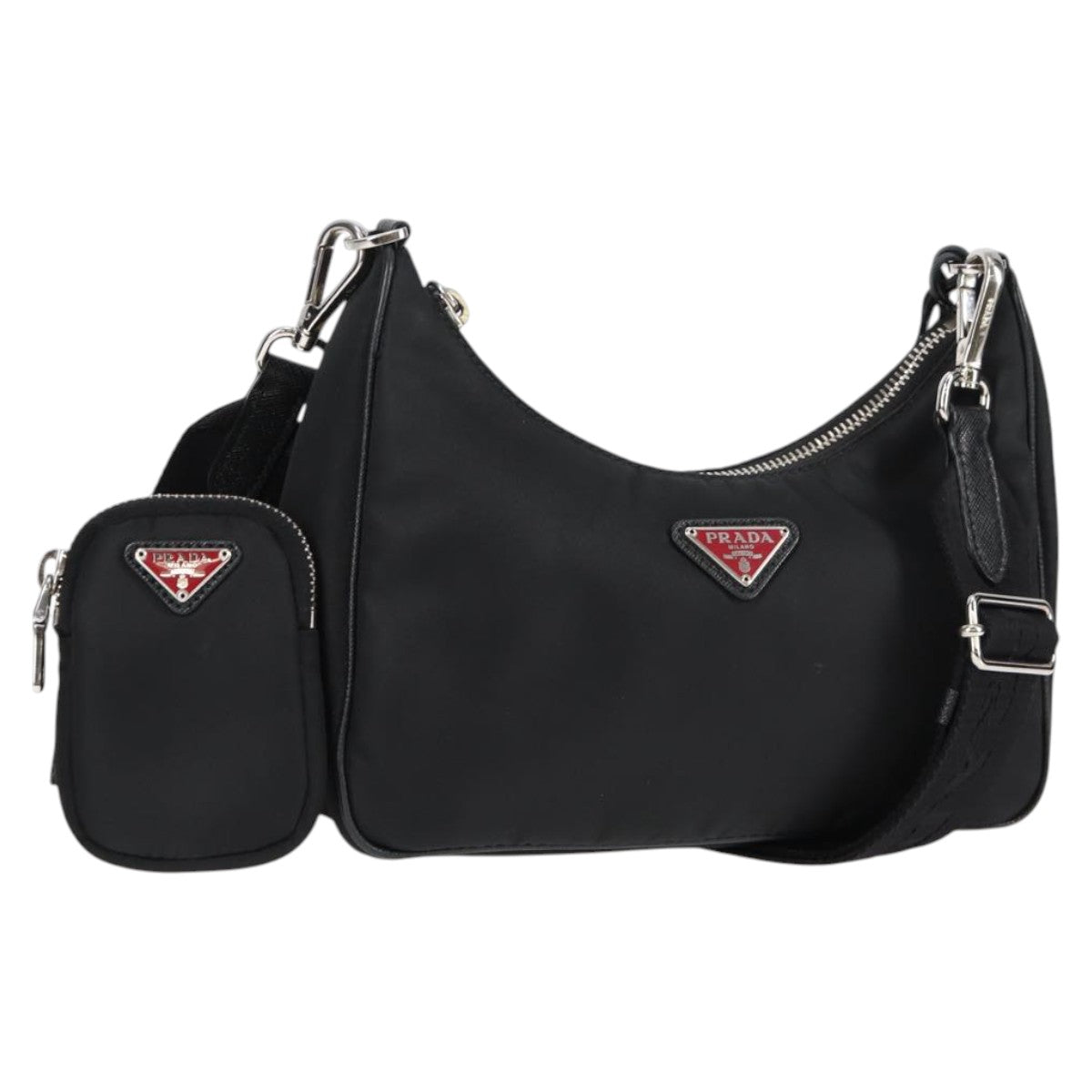 PRADA Triangle Re-Edition 2005 Shoulder Bag Black Silver Tessuto