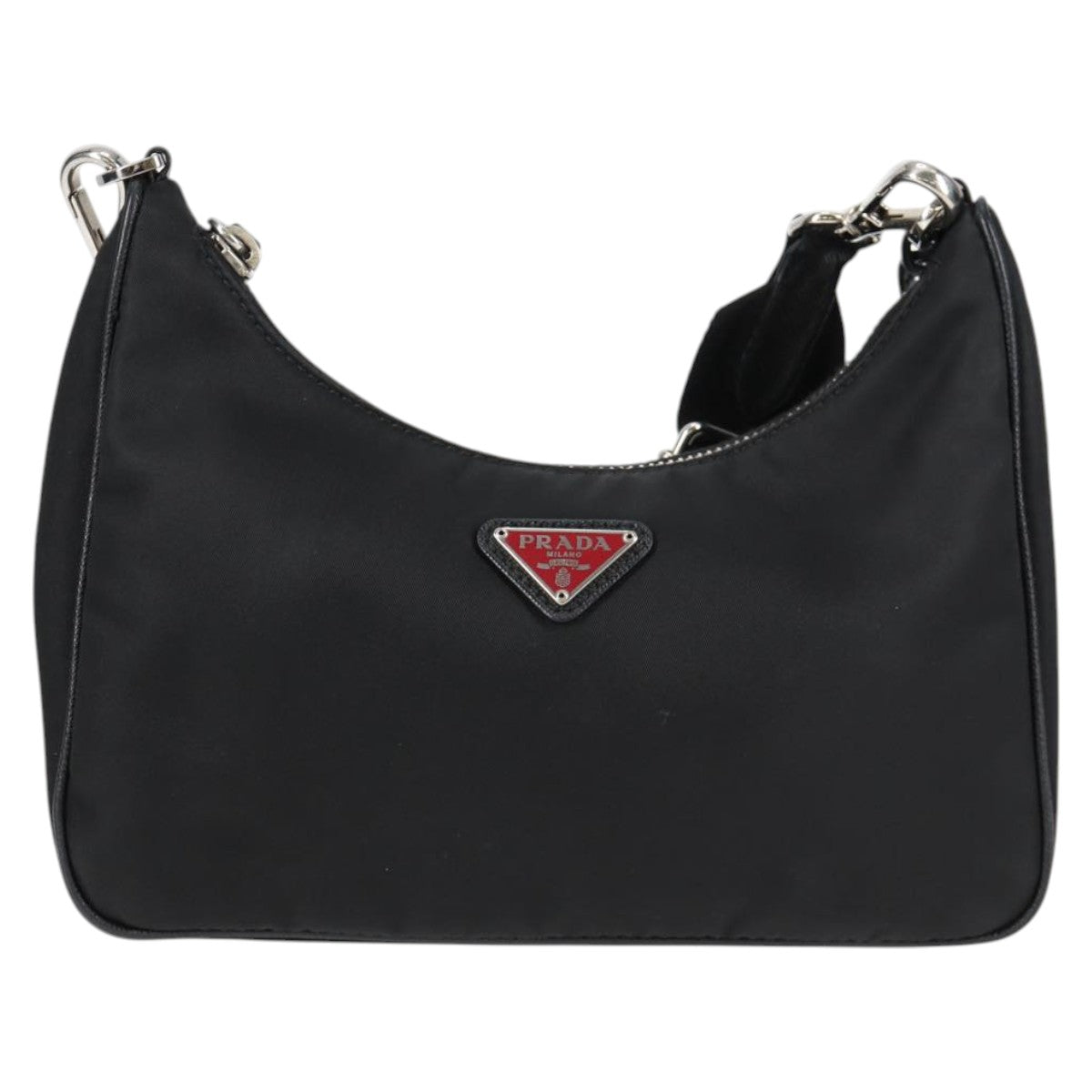 PRADA Triangle Re-Edition 2005 Shoulder Bag Black Silver Tessuto