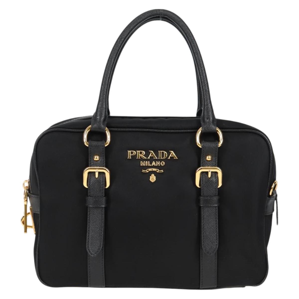 PRADA Logo 2WAY Handbag Handbag Black Gold Tessuto