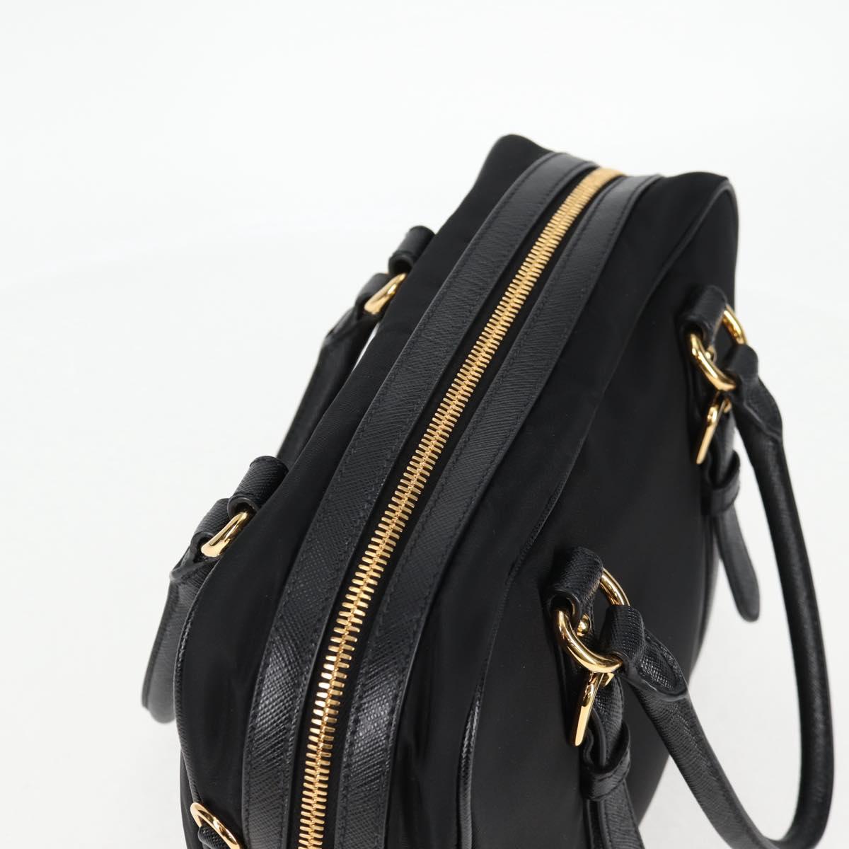 PRADA Logo 2WAY Handbag Handbag Black Gold Tessuto