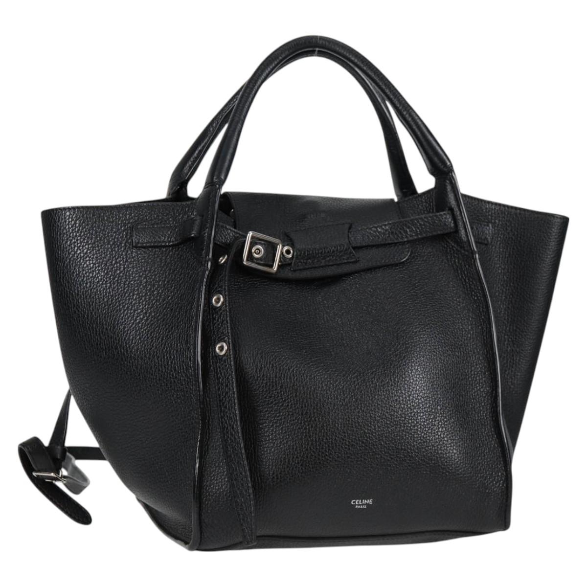 CELINE Big Bag Handbag Black Silver Leather