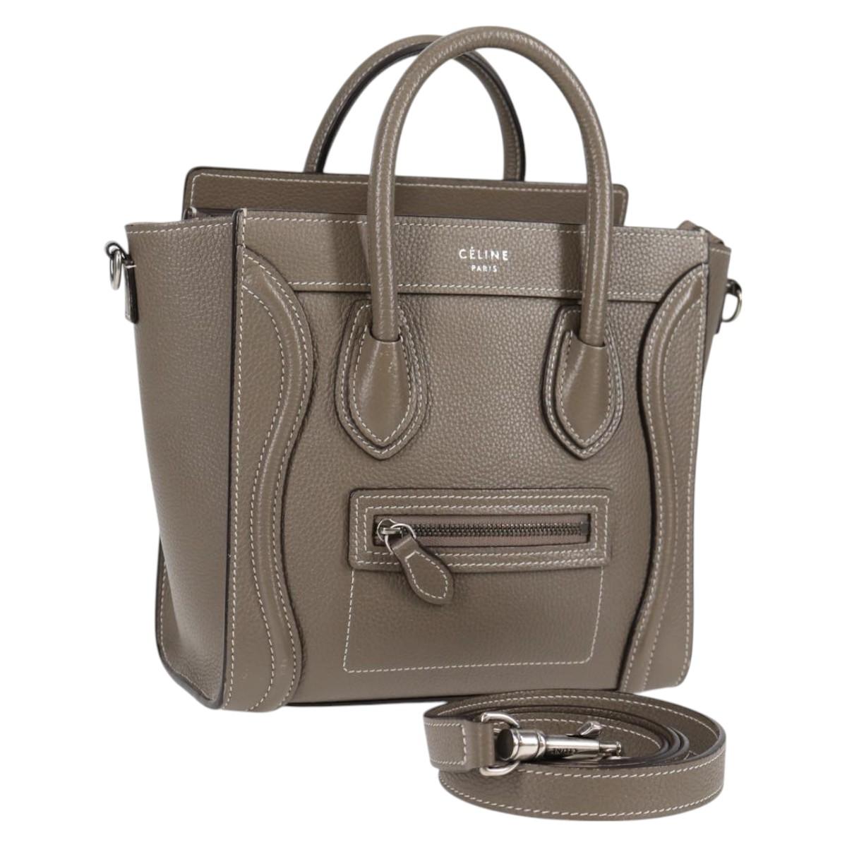 CELINE Luggage Nano Shopper Handbag in Greige Silver Leather