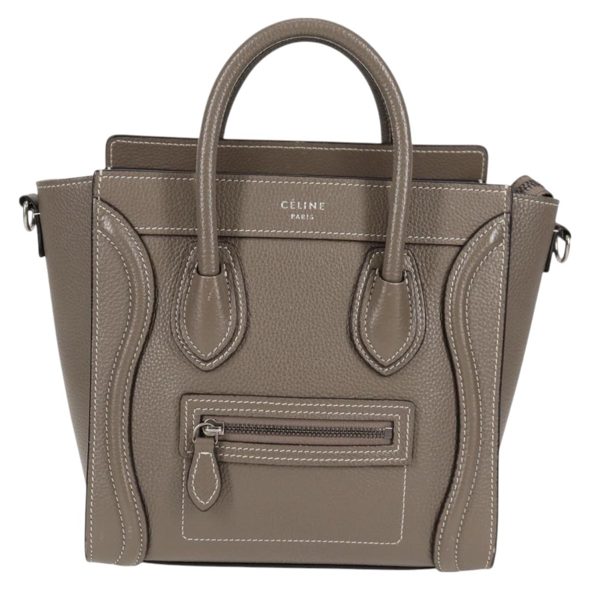 CELINE Luggage Nano Shopper Handbag in Greige Silver Leather