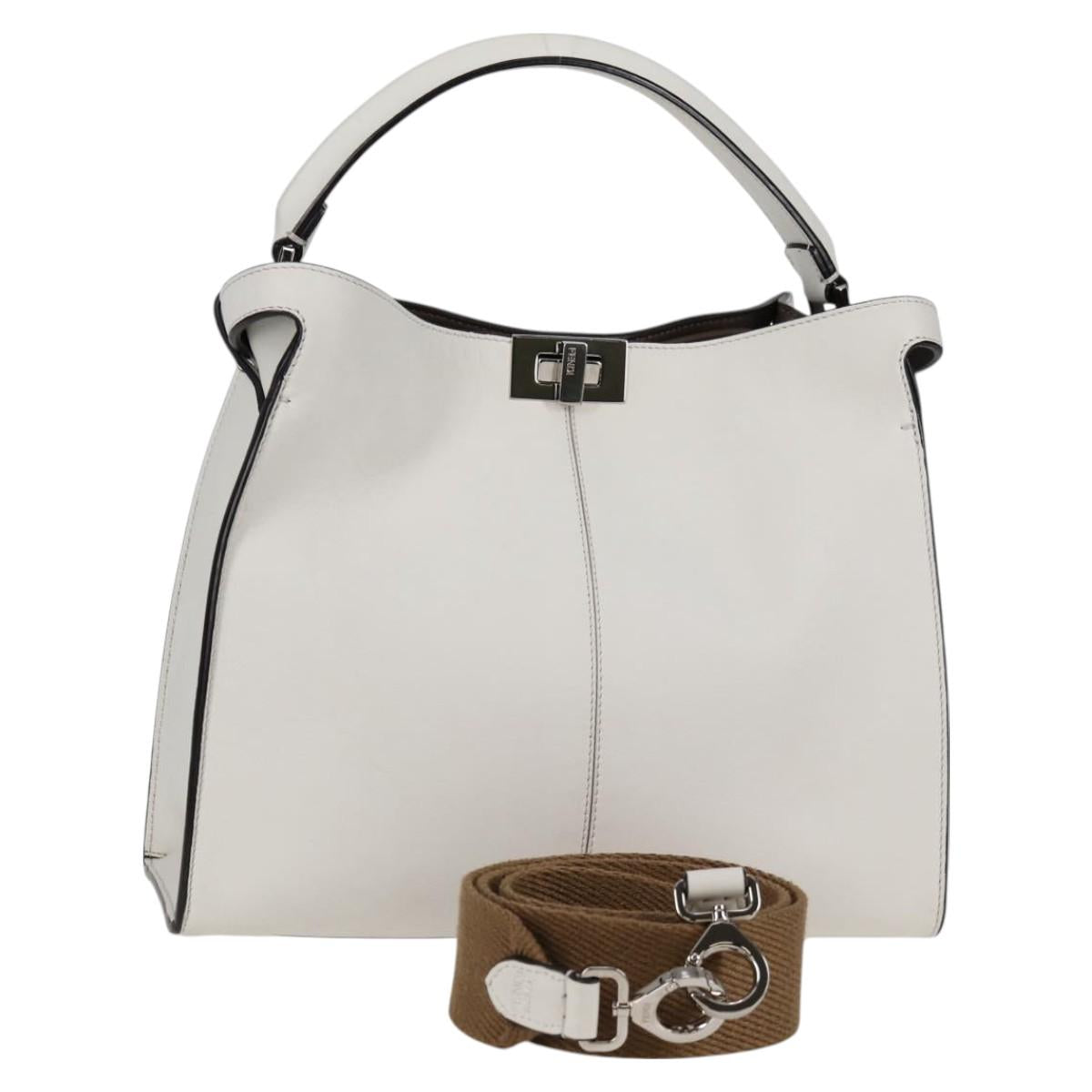 FENDI Peekaboo X-Lite Handbag White Silver Leather