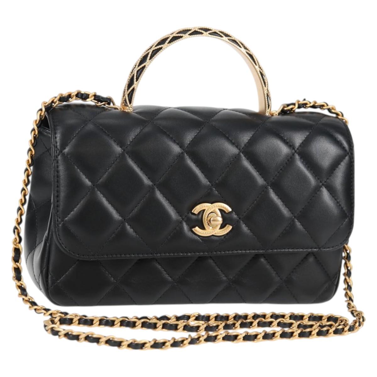 CHANEL Matelasse 2WAY Handbag Top Handle Bag 2021 Shoulder Bag Black Gold Lambskin