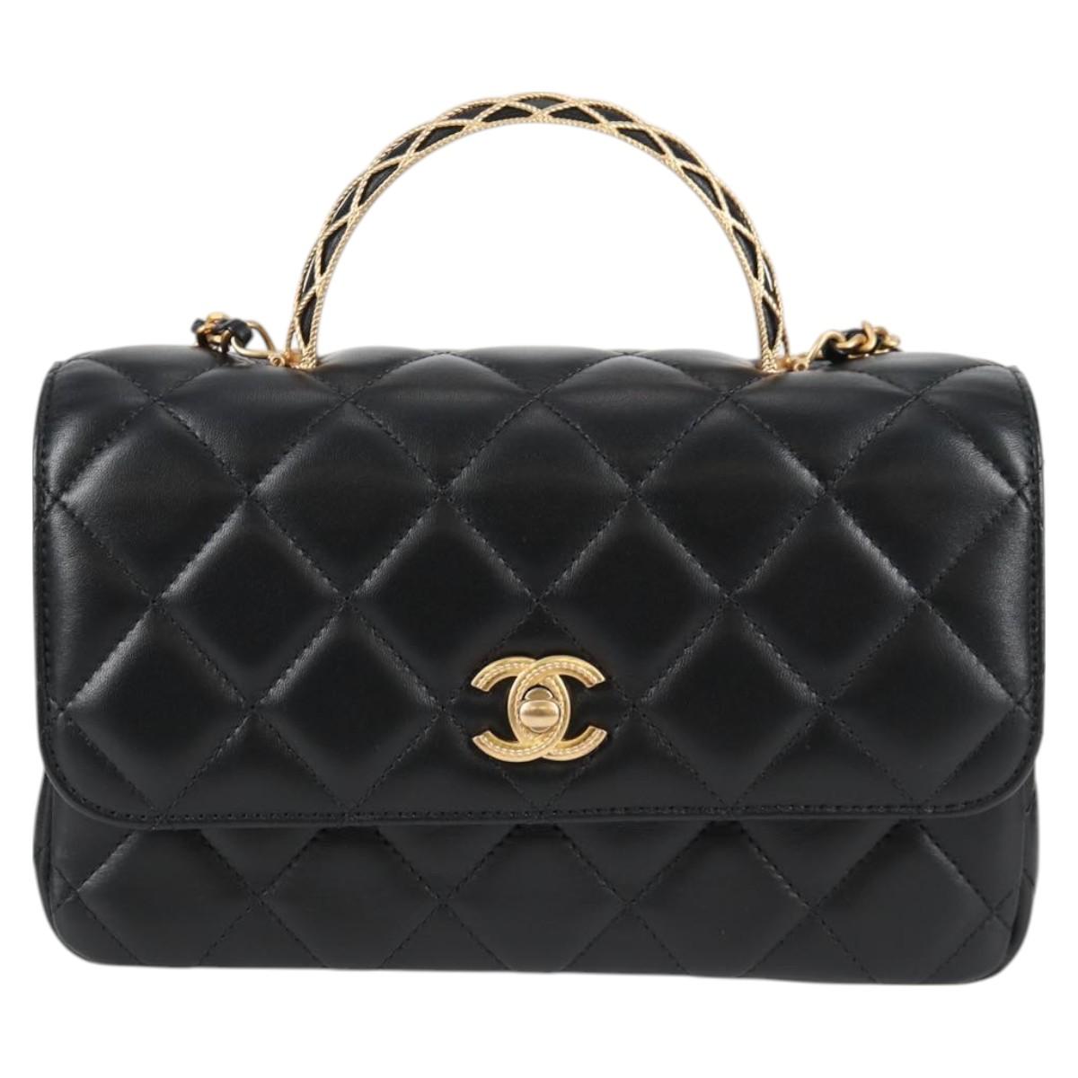 CHANEL Matelasse 2WAY Handbag Top Handle Bag 2021 Shoulder Bag Black Gold Lambskin