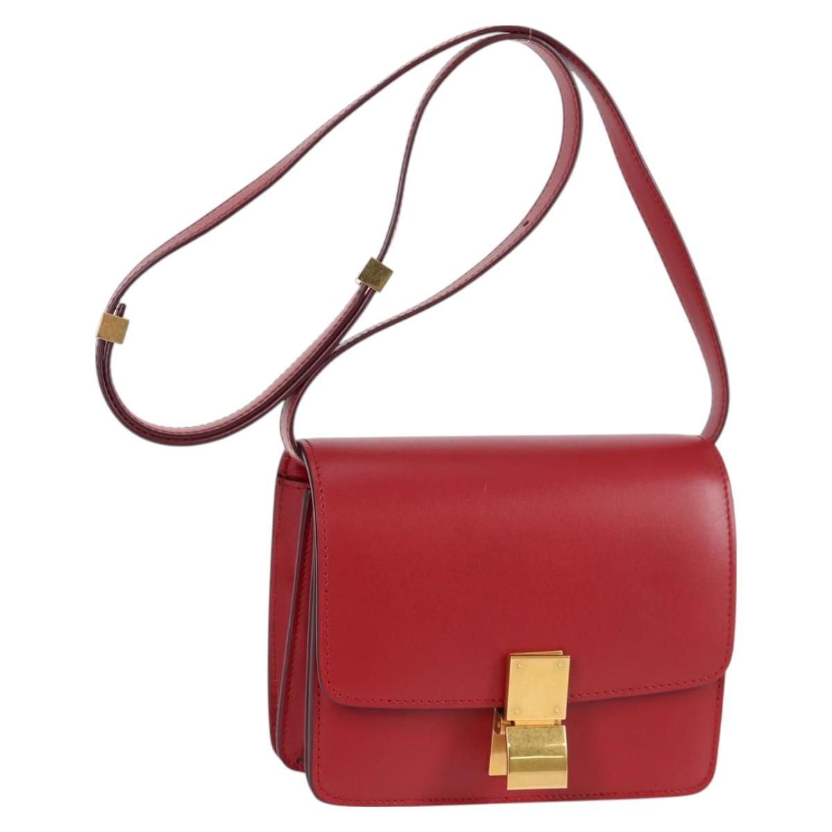 CELINE Classic Box Small Shoulder Bag in Red and Gold Calfskin